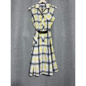 Serbin Golfer Dress Women Small* Black White Yellow Plaid Pleated Belted
